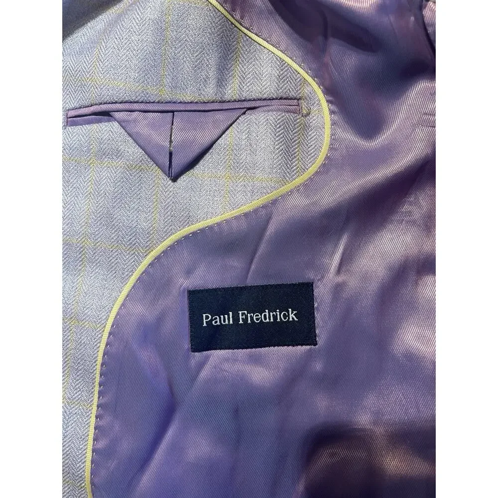 Paul Fredrick Blazer 50R Purple Lavender Camel Gold Plaid Herringbone Silk Wool